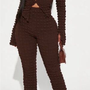 Fashion Nova Popcorn Textured Chocolate Brown Two-Piece Set